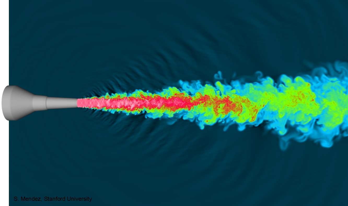 Animation of mass density in a heated supersonic jet at Mach 1.4